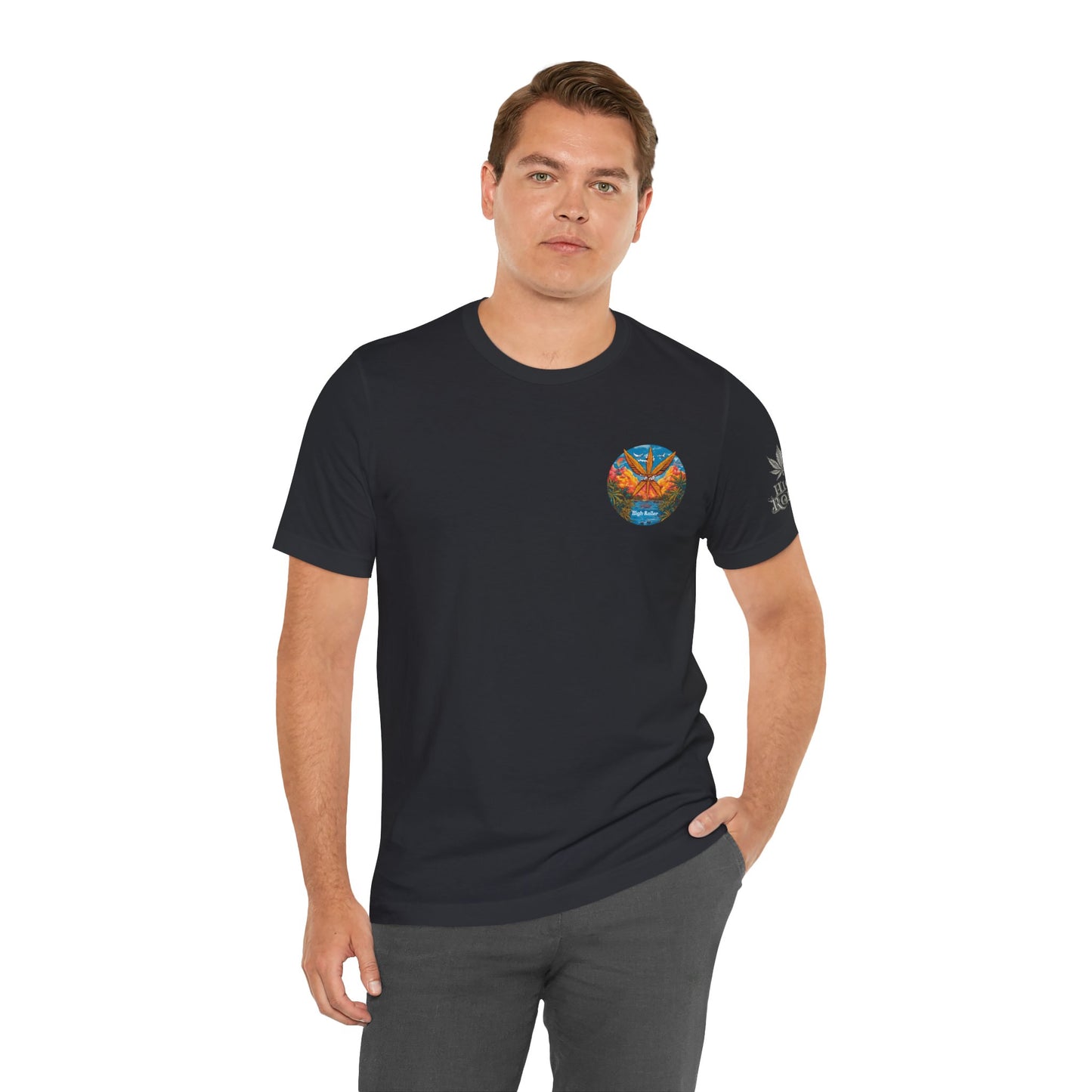Cannabis Paradise Circle Tee - Tropical Sunset Art Design | High Roller