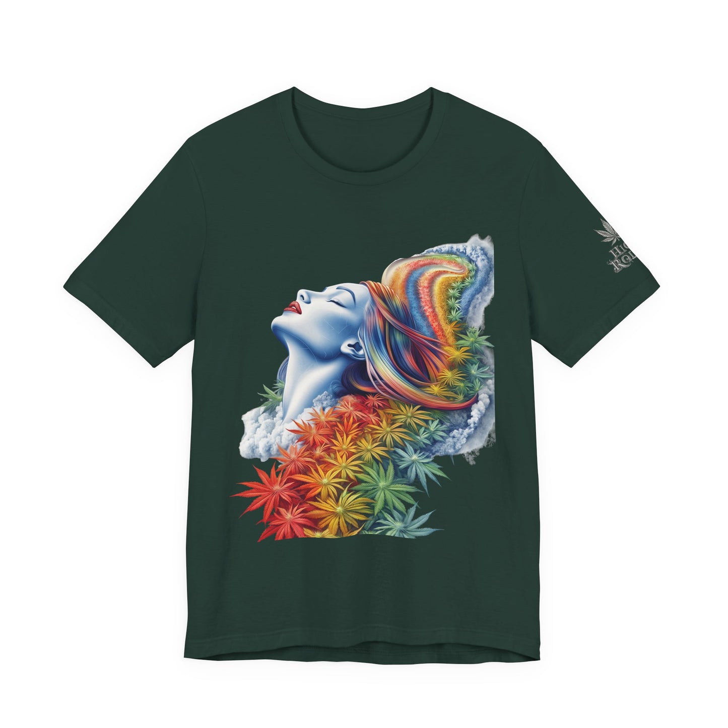 Rainbow Cannabis Goddess Tee - Ethereal Beauty Art Design | High Roller