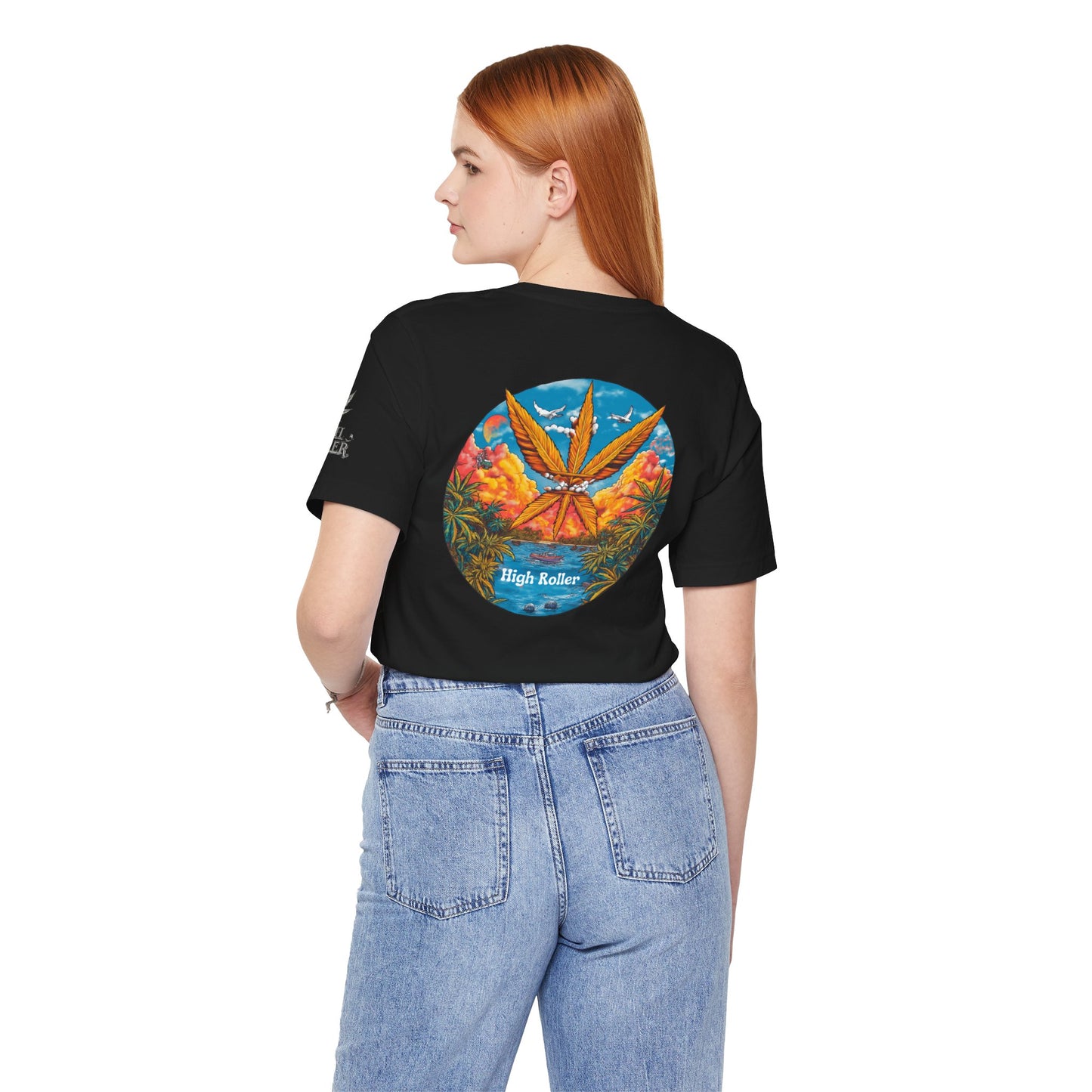 Cannabis Paradise Circle Tee - Tropical Sunset Art Design | High Roller