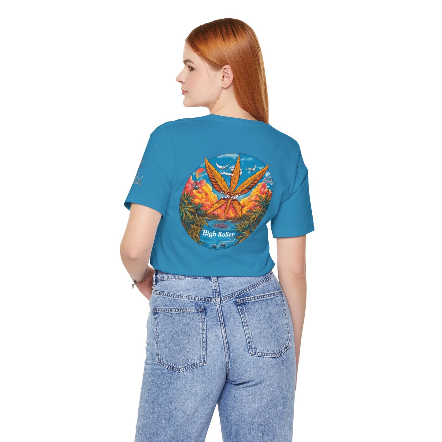 Cannabis Paradise Circle Tee - Tropical Sunset Art Design | High Roller