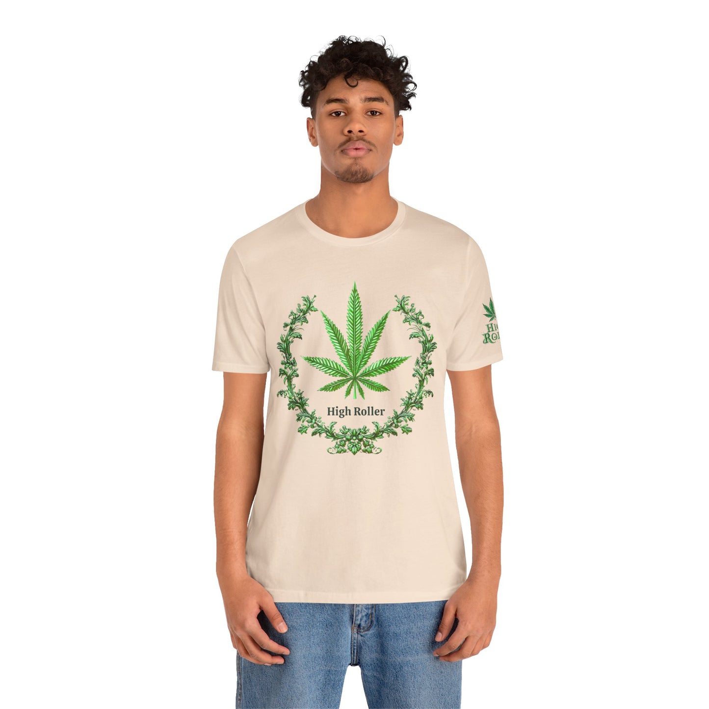 Cannabis Crest Wreath Tee - Botanical Elegance Art Design | High Roller