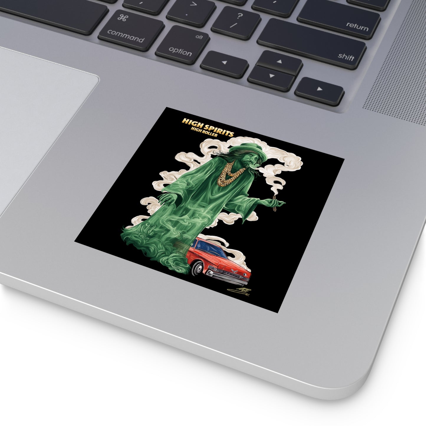 High Spirits Cannabis Ghost Lowrider Sticker - Luxury Smoke Phantom Street Art - HIGH ROLLER Premium 3x3 Vinyl