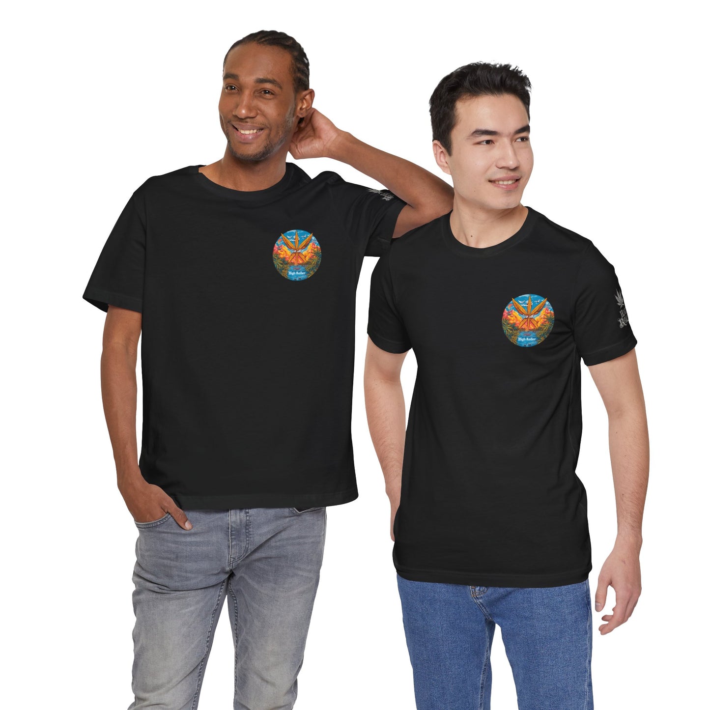 Cannabis Paradise Circle Tee - Tropical Sunset Art Design | High Roller