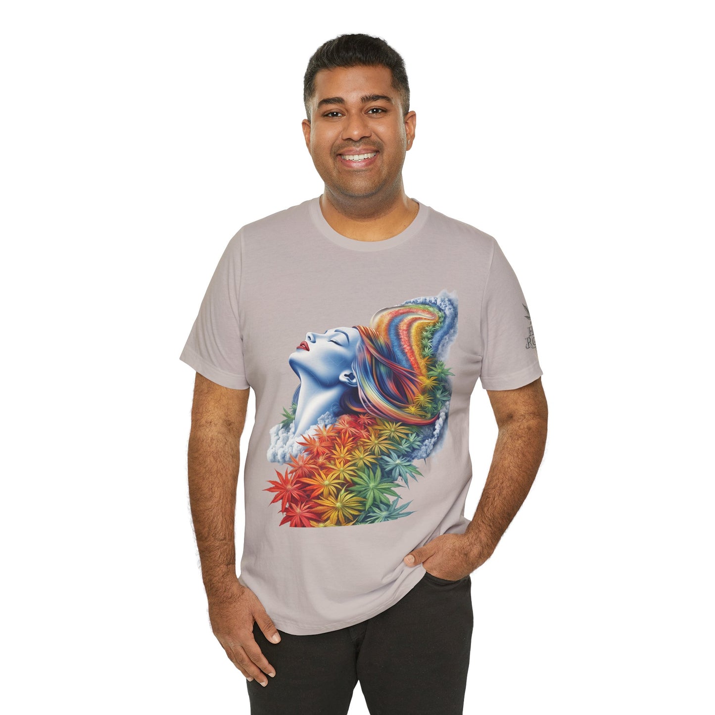 Rainbow Cannabis Goddess Tee - Ethereal Beauty Art Design | High Roller
