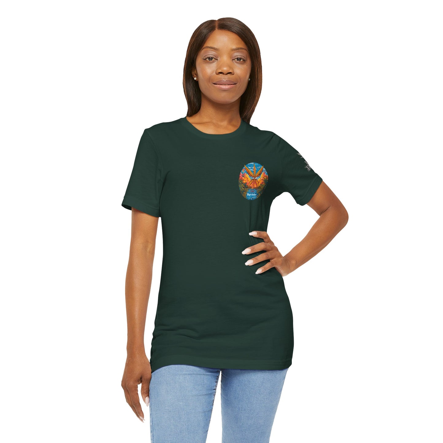 Cannabis Paradise Circle Tee - Tropical Sunset Art Design | High Roller