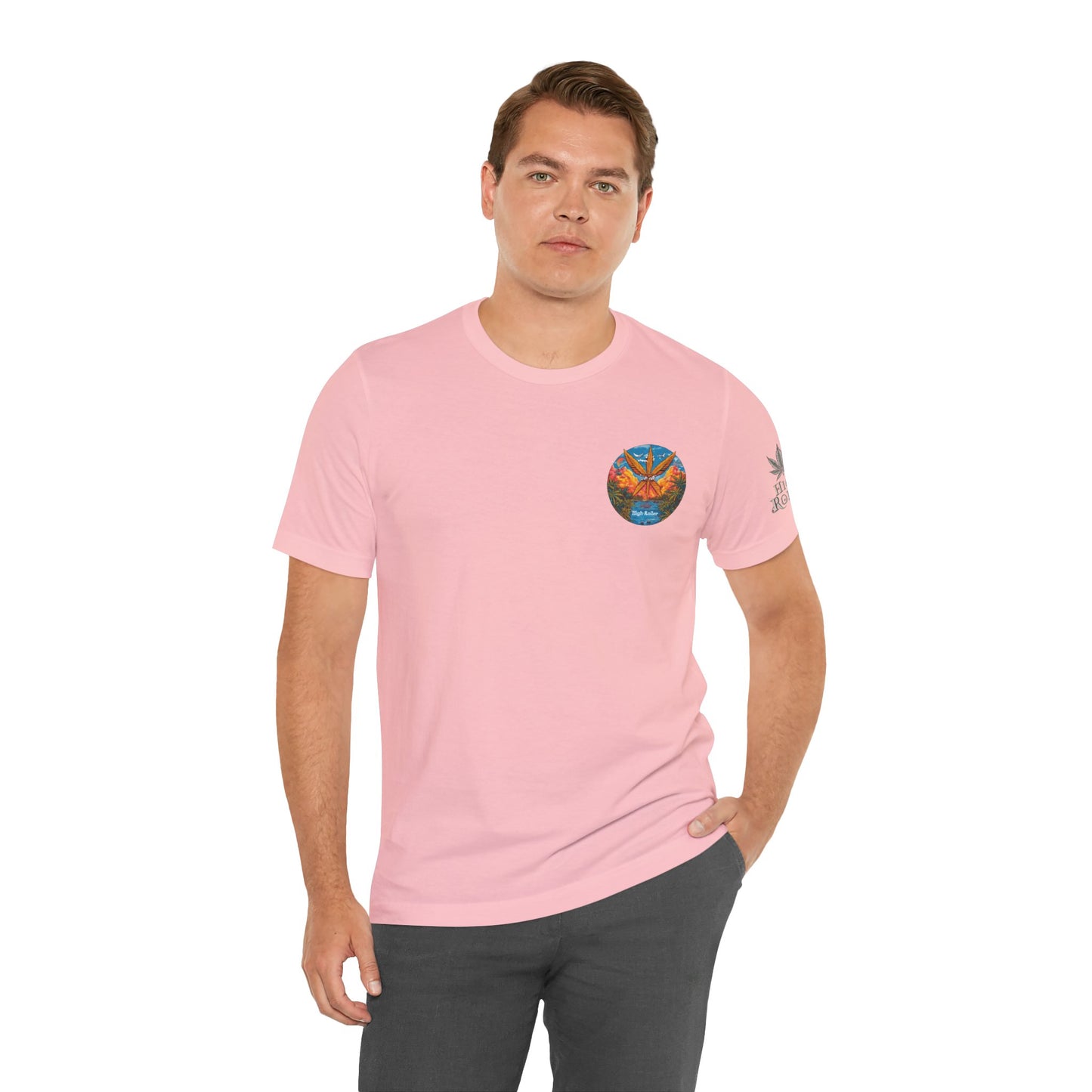 Cannabis Paradise Circle Tee - Tropical Sunset Art Design | High Roller