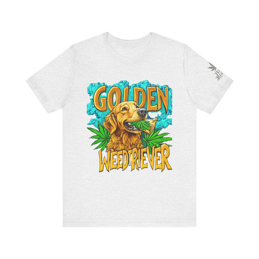 High Roller Golden Weedtriever Cannabis T-Shirt - Premium 420 Dog Lover Humor Golden Retriever Pun Comedy Pet Culture Apparel