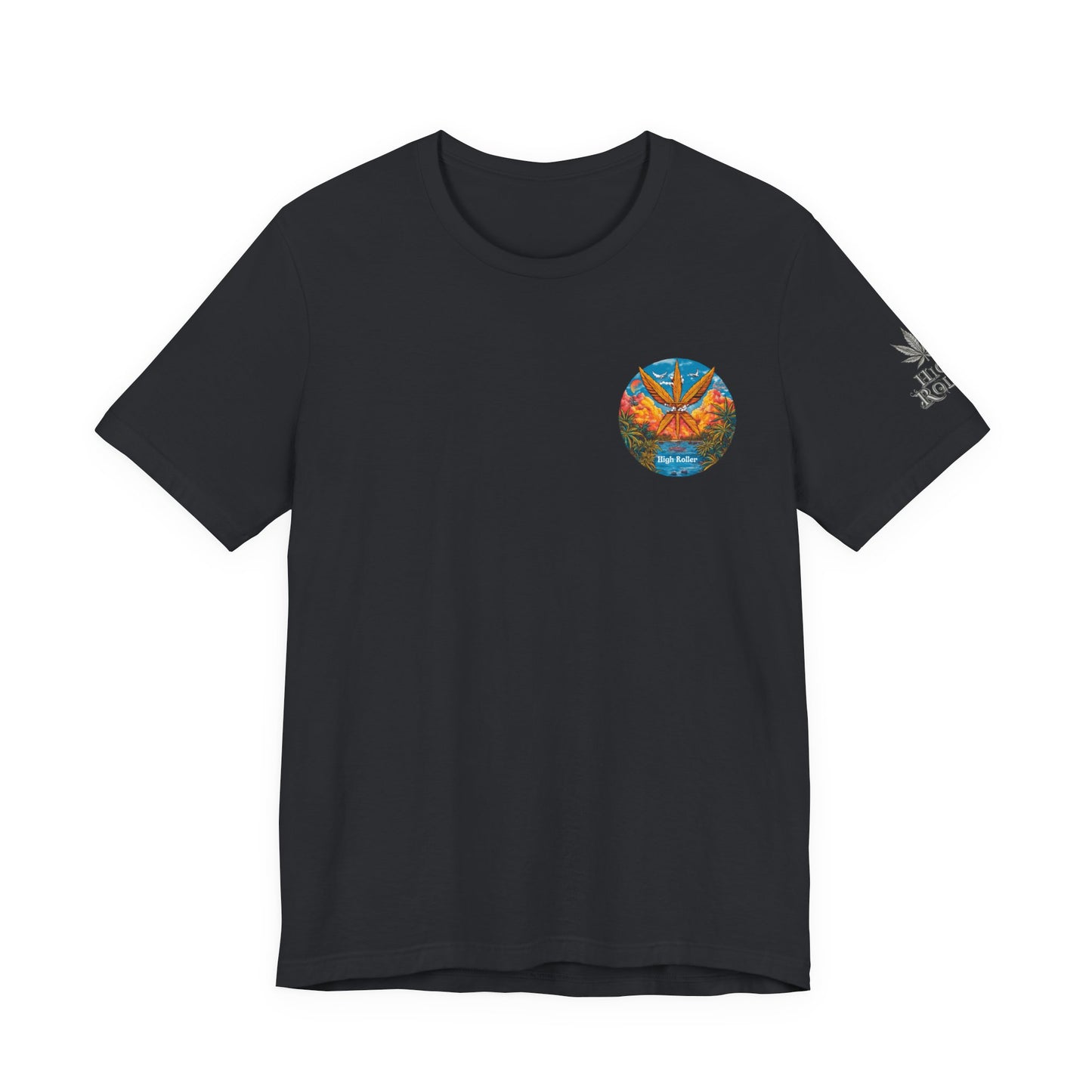 Cannabis Paradise Circle Tee - Tropical Sunset Art Design | High Roller