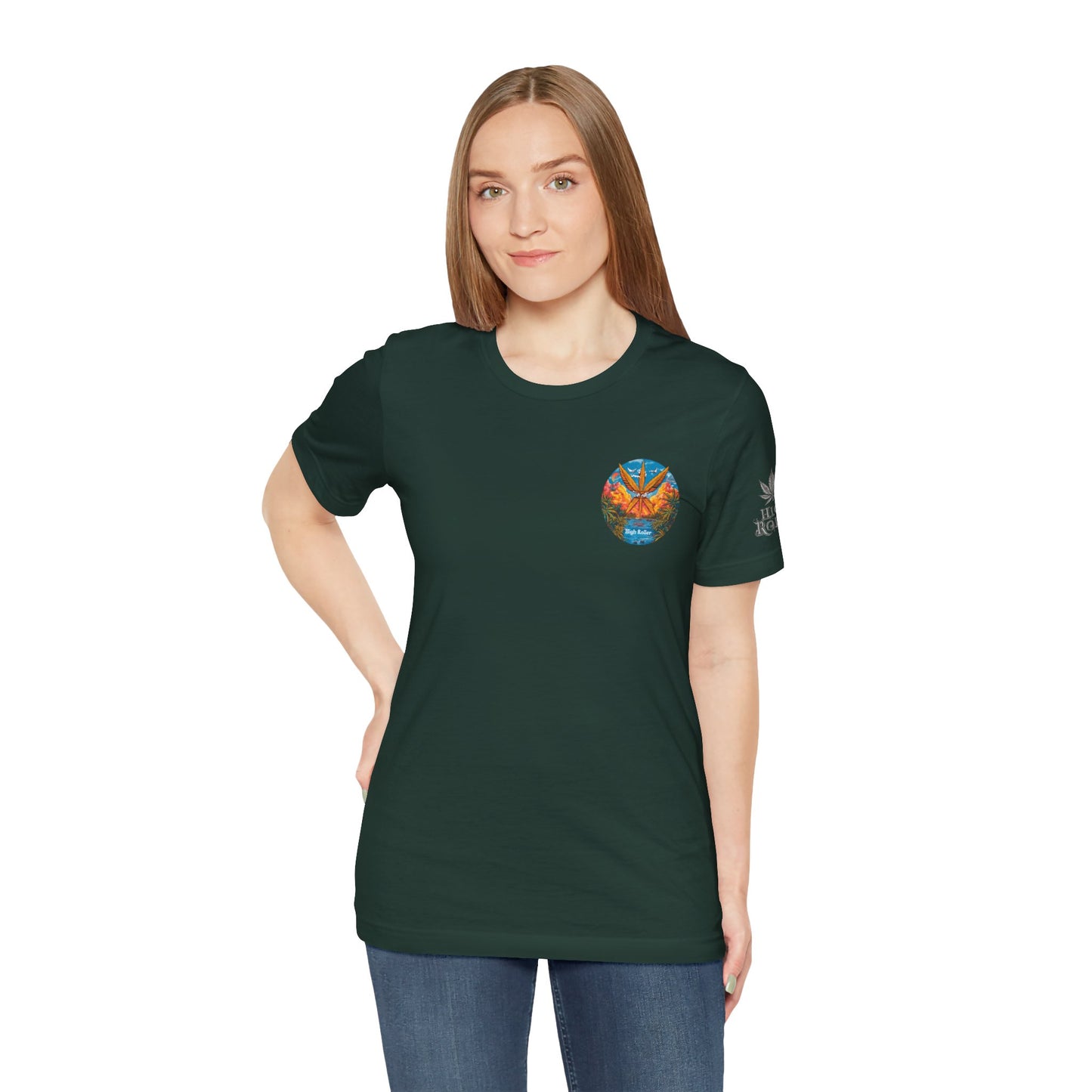 Cannabis Paradise Circle Tee - Tropical Sunset Art Design | High Roller
