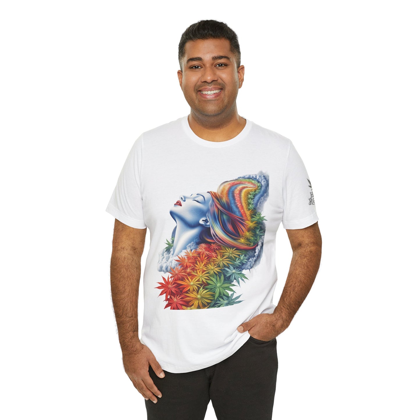 Rainbow Cannabis Goddess Tee - Ethereal Beauty Art Design | High Roller
