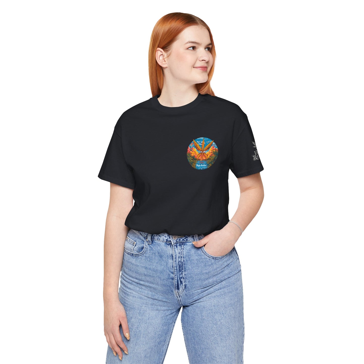 Cannabis Paradise Circle Tee - Tropical Sunset Art Design | High Roller