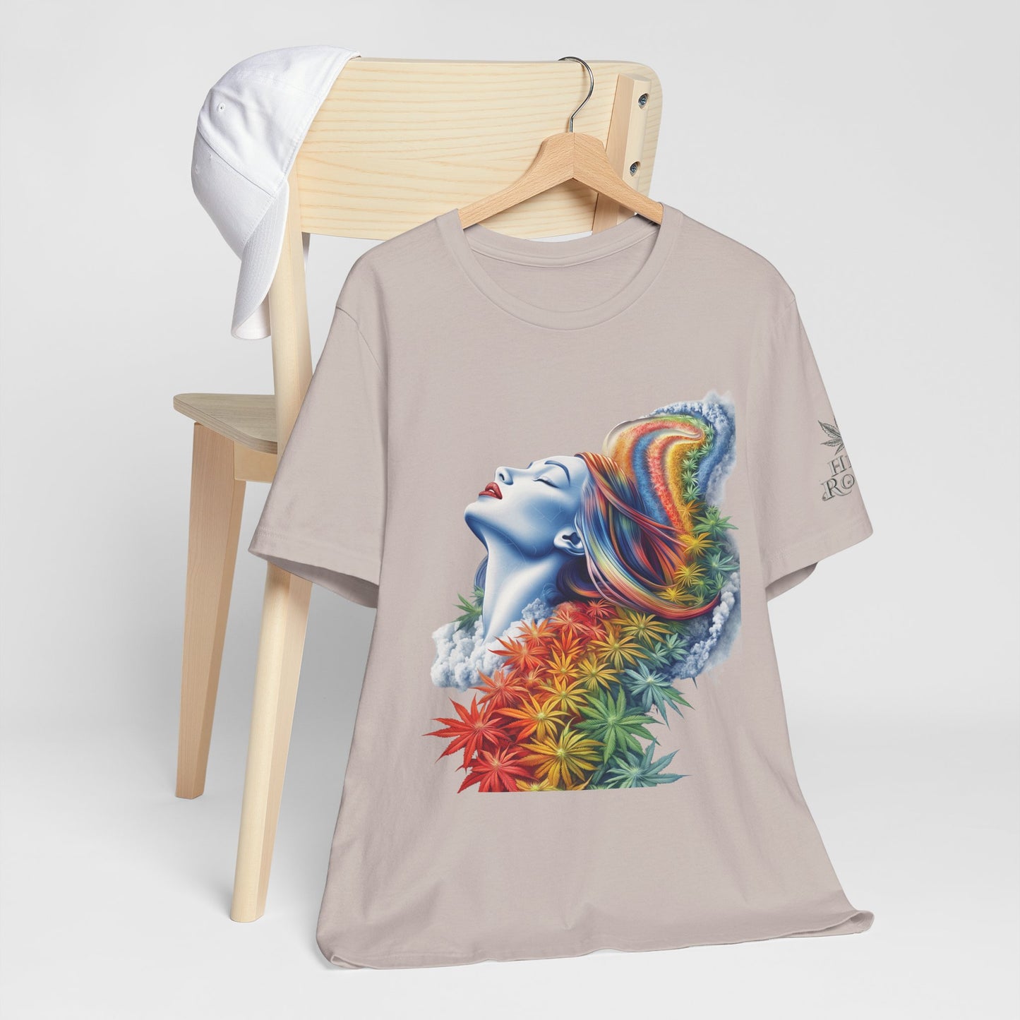 Rainbow Cannabis Goddess Tee - Ethereal Beauty Art Design | High Roller