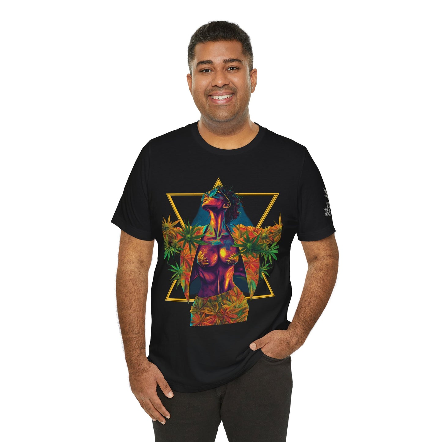 Sacred Geometry Cannabis Goddess Tee - Psychedelic Beauty Art Design | High Roller