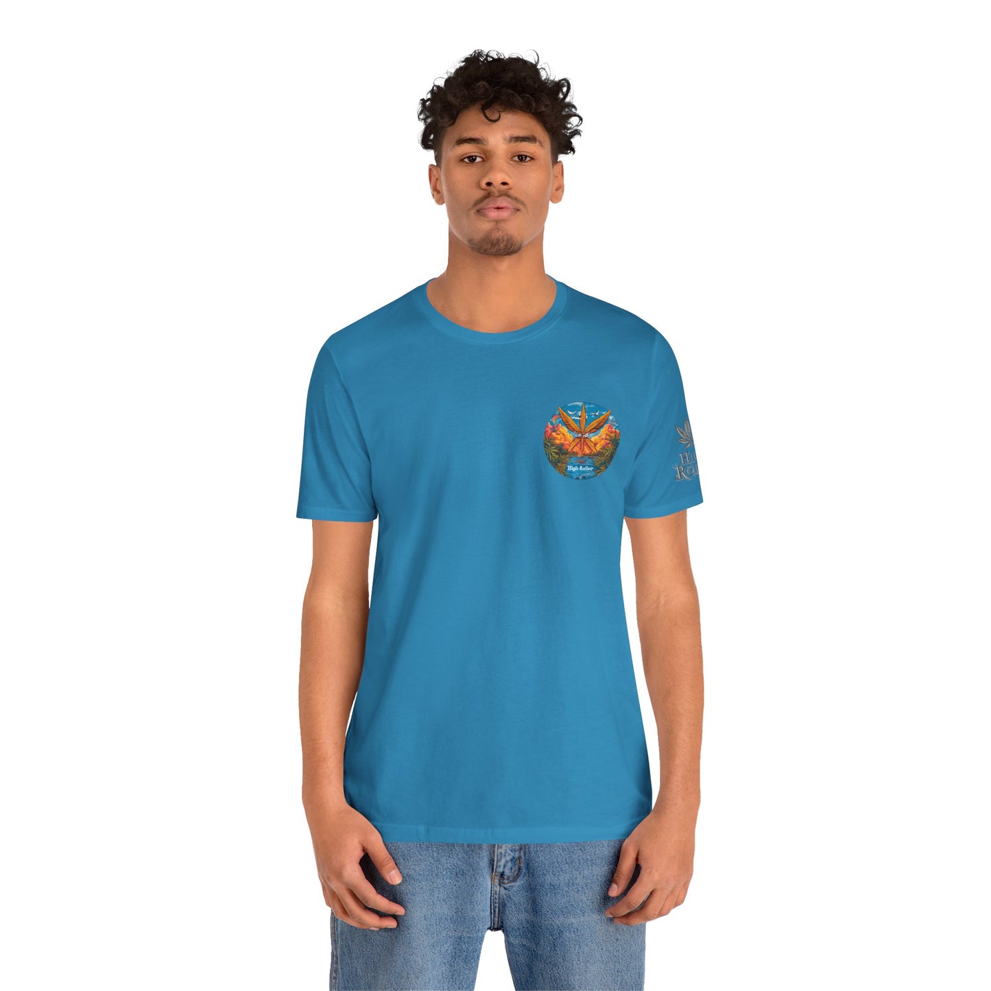 Cannabis Paradise Circle Tee - Tropical Sunset Art Design | High Roller