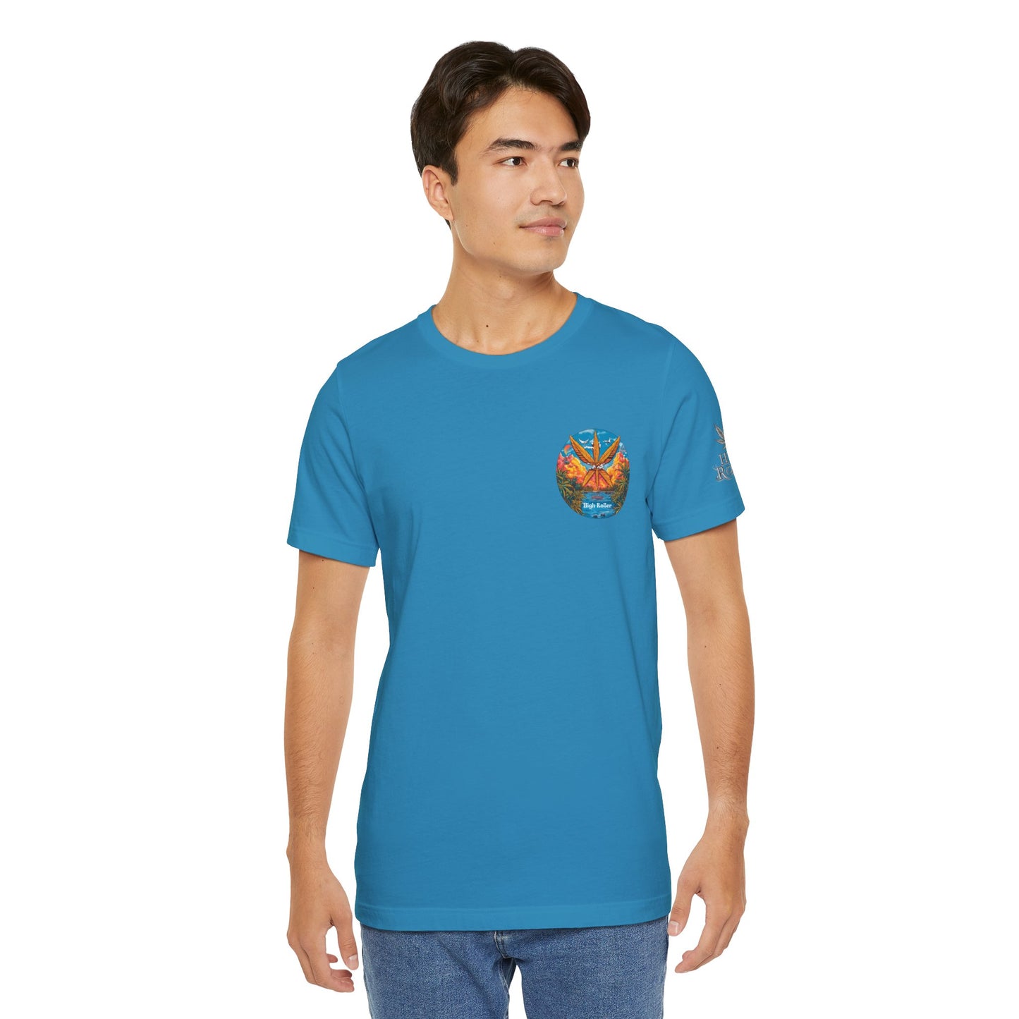 Cannabis Paradise Circle Tee - Tropical Sunset Art Design | High Roller