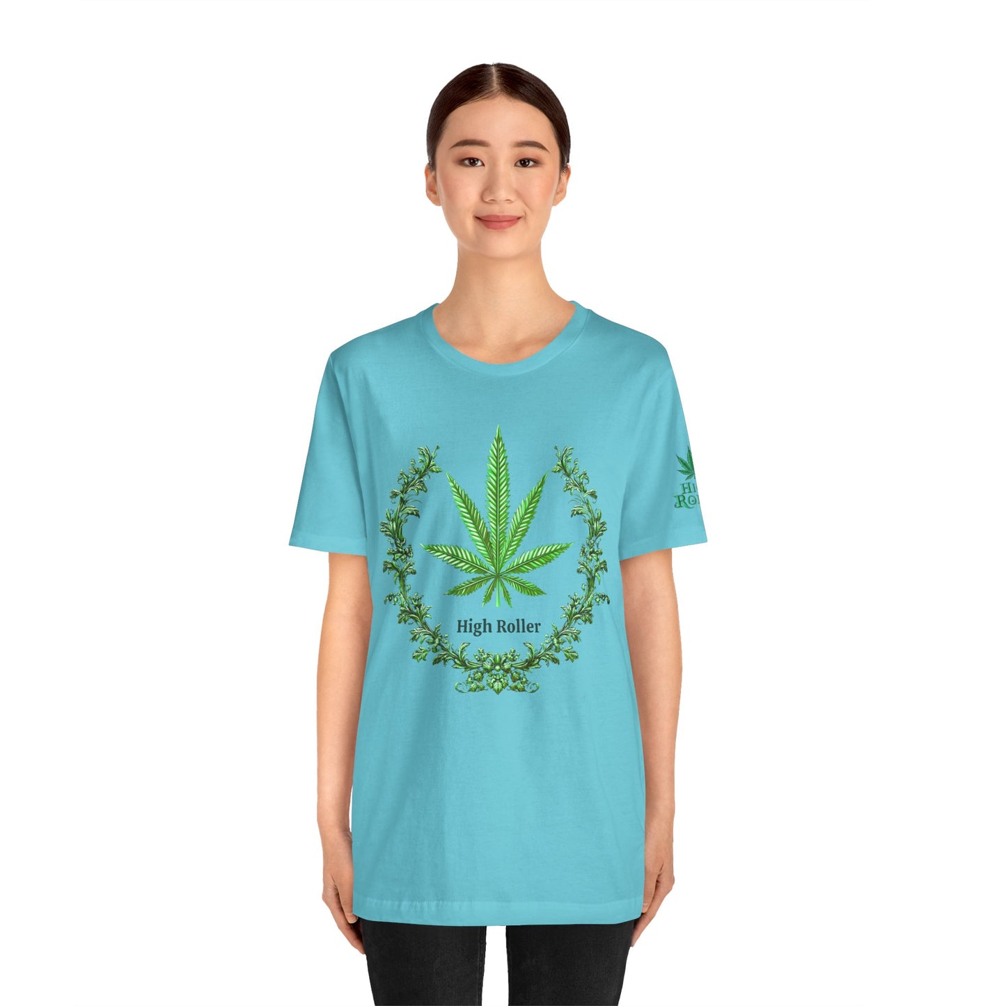 Cannabis Crest Wreath Tee - Botanical Elegance Art Design | High Roller