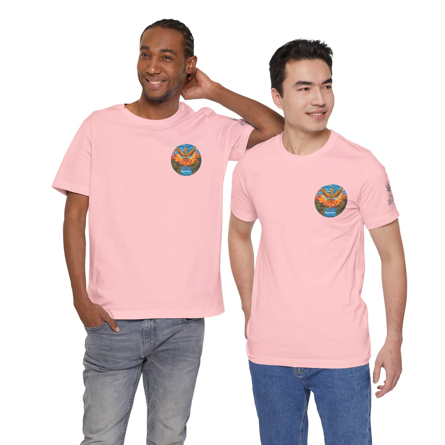 Cannabis Paradise Circle Tee - Tropical Sunset Art Design | High Roller