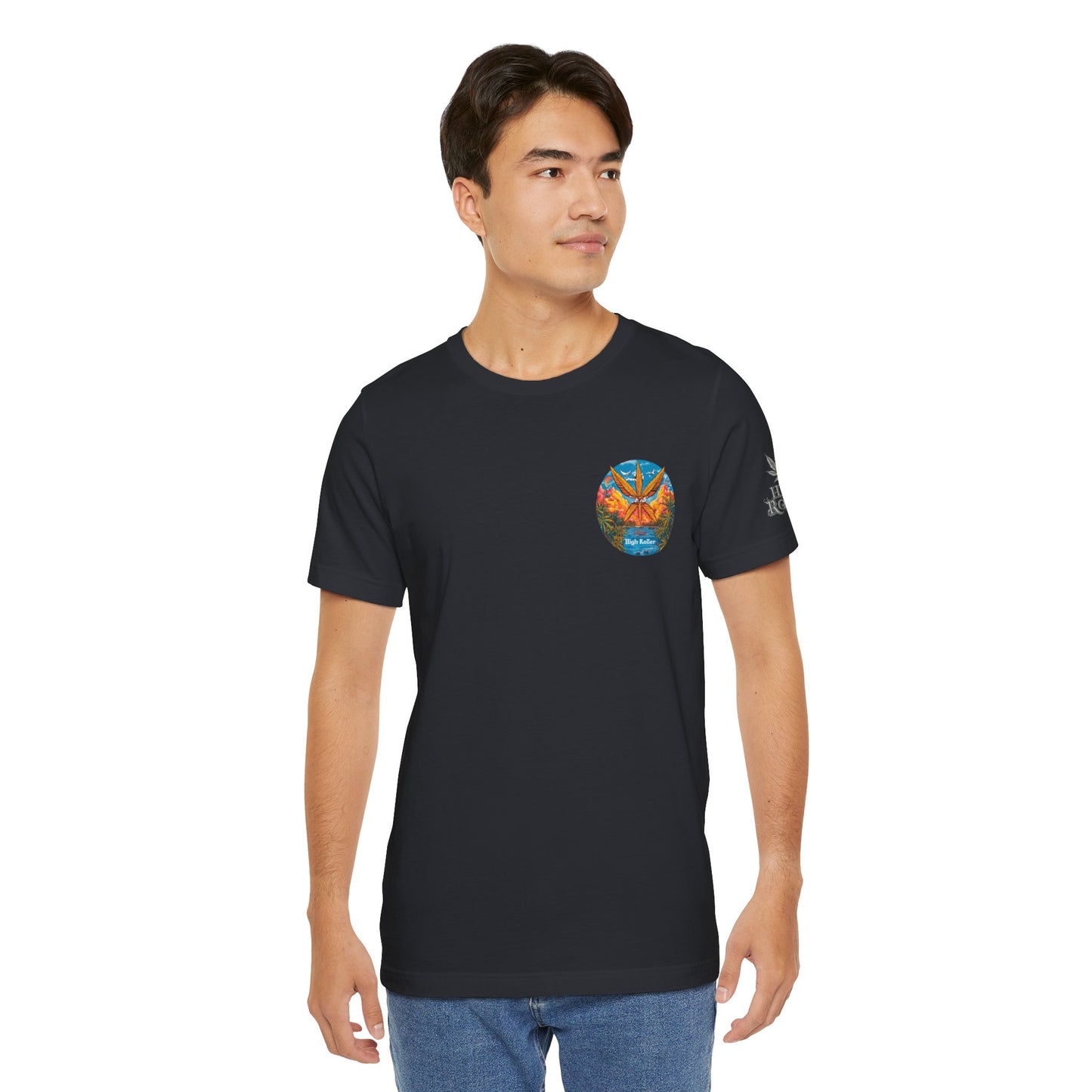 Cannabis Paradise Circle Tee - Tropical Sunset Art Design | High Roller
