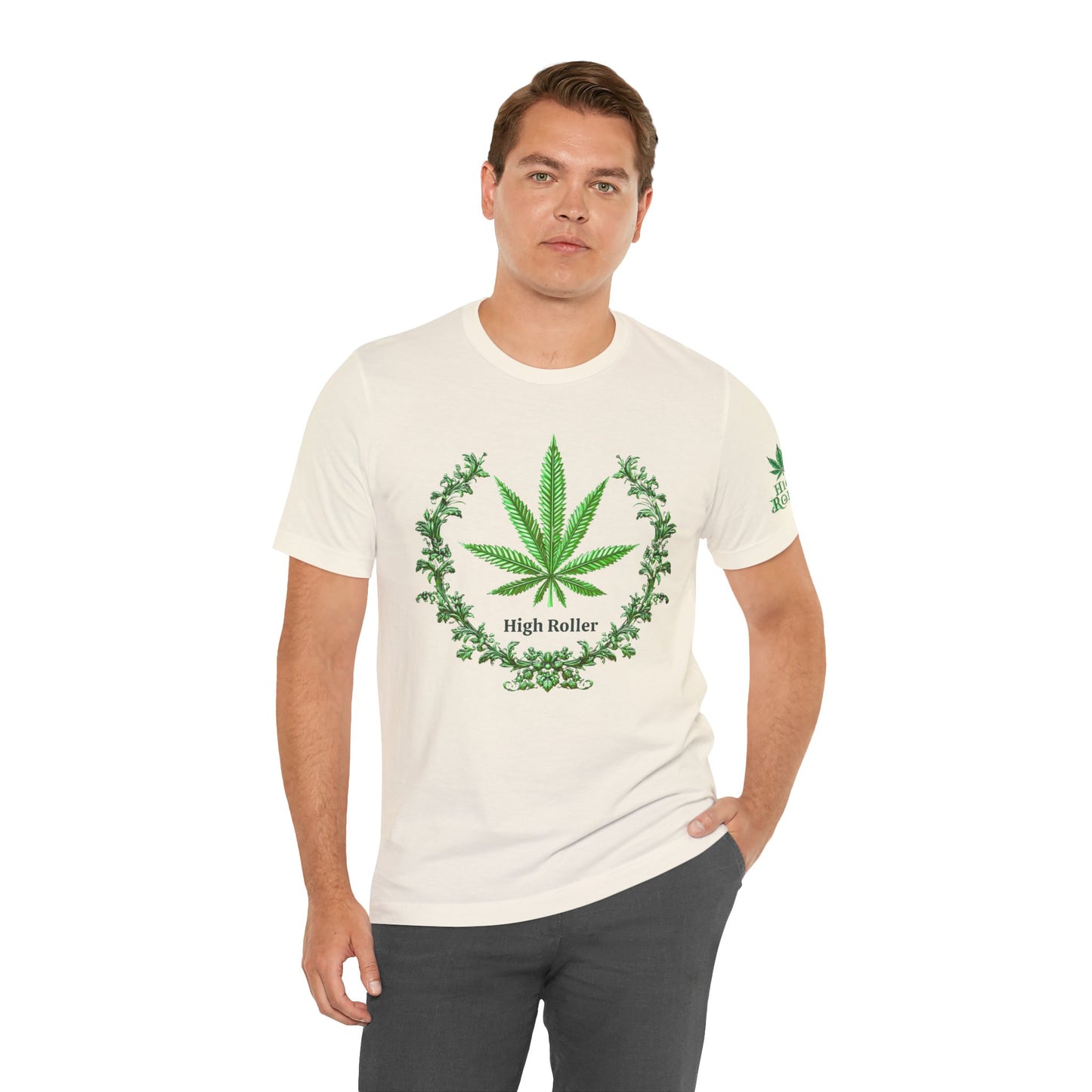 Cannabis Crest Wreath Tee - Botanical Elegance Art Design | High Roller