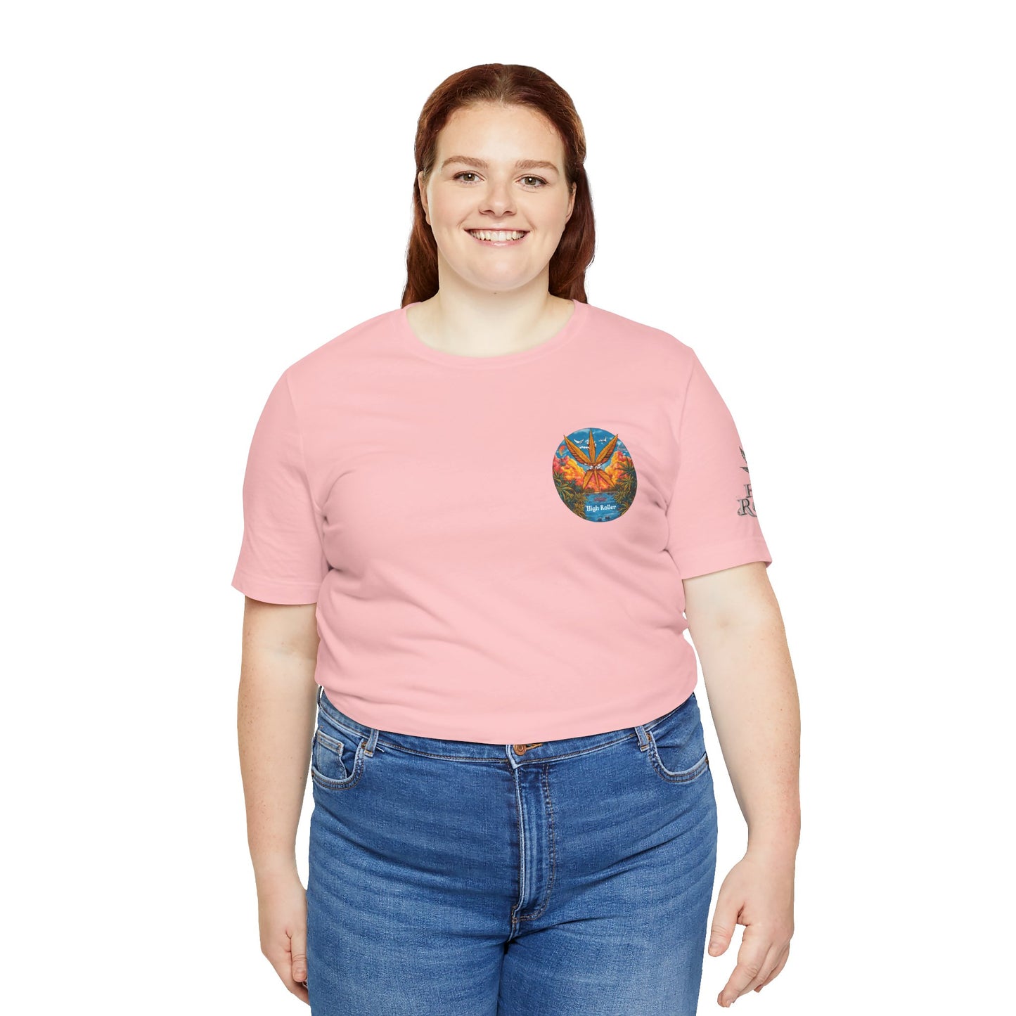 Cannabis Paradise Circle Tee - Tropical Sunset Art Design | High Roller