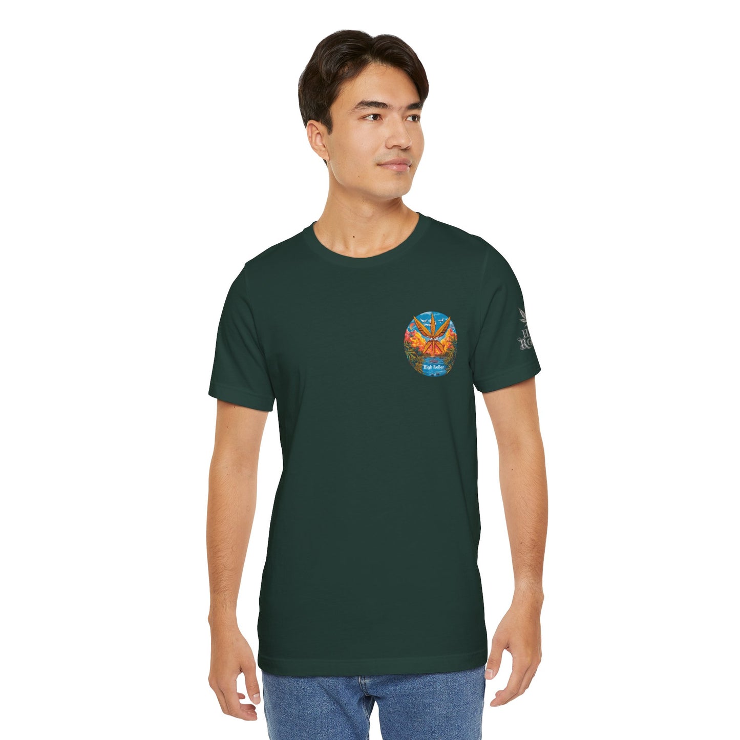 Cannabis Paradise Circle Tee - Tropical Sunset Art Design | High Roller