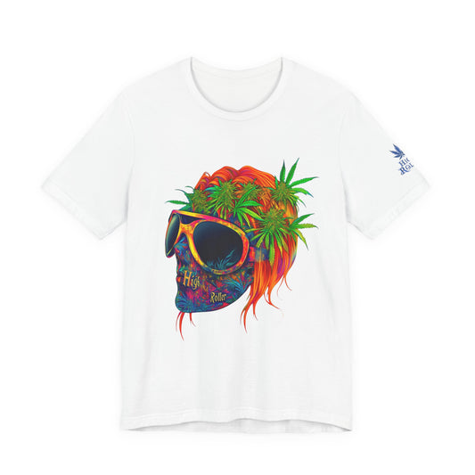 Psychedelic Summer Skull HIGH ROLLER T-Shirt - Premium Cannabis Vibes Apparel"