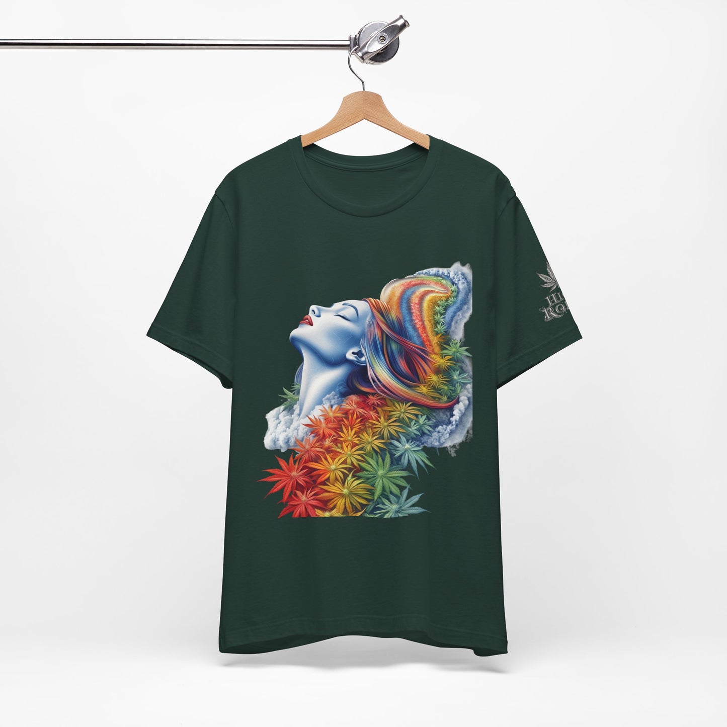 Rainbow Cannabis Goddess Tee - Ethereal Beauty Art Design | High Roller