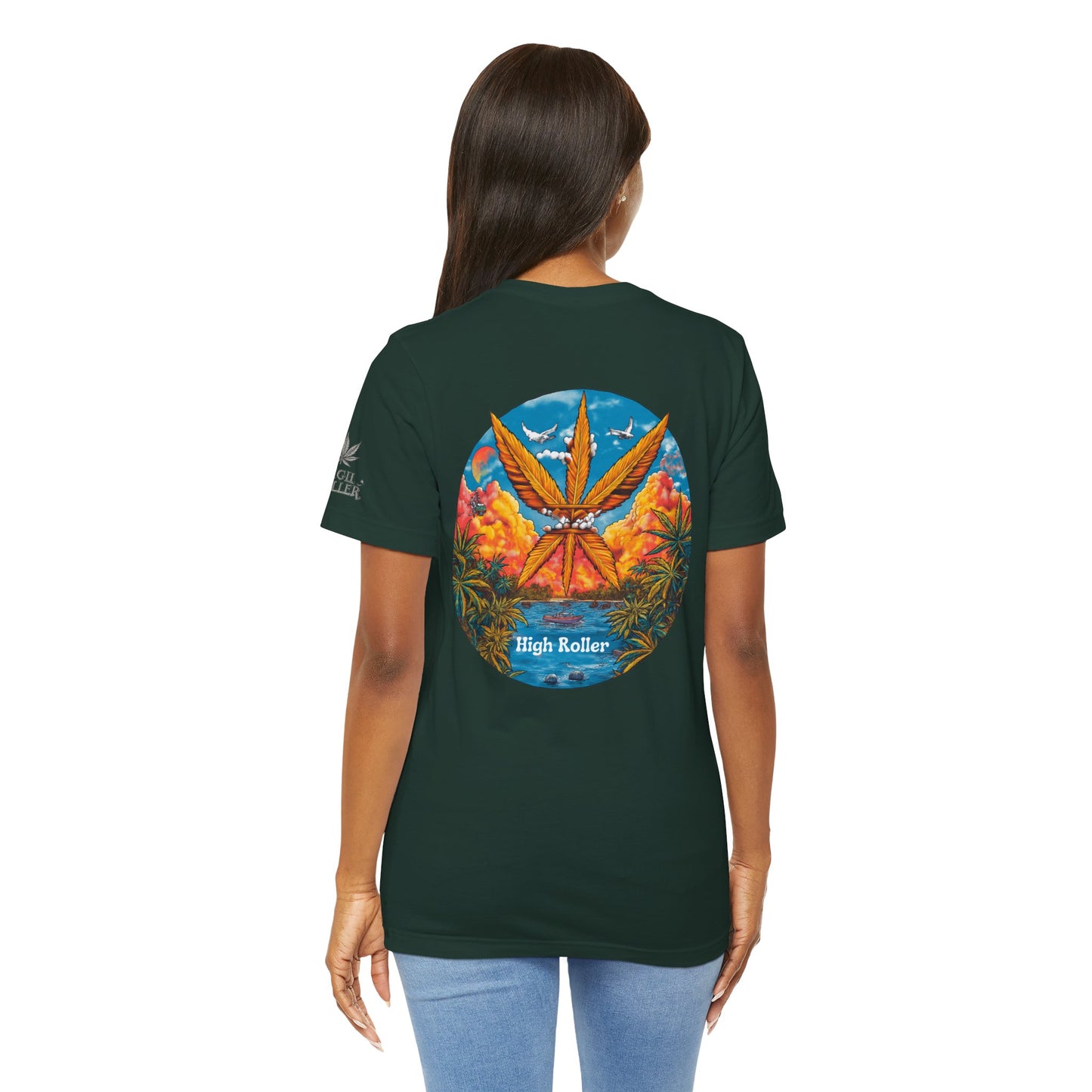 Cannabis Paradise Circle Tee - Tropical Sunset Art Design | High Roller