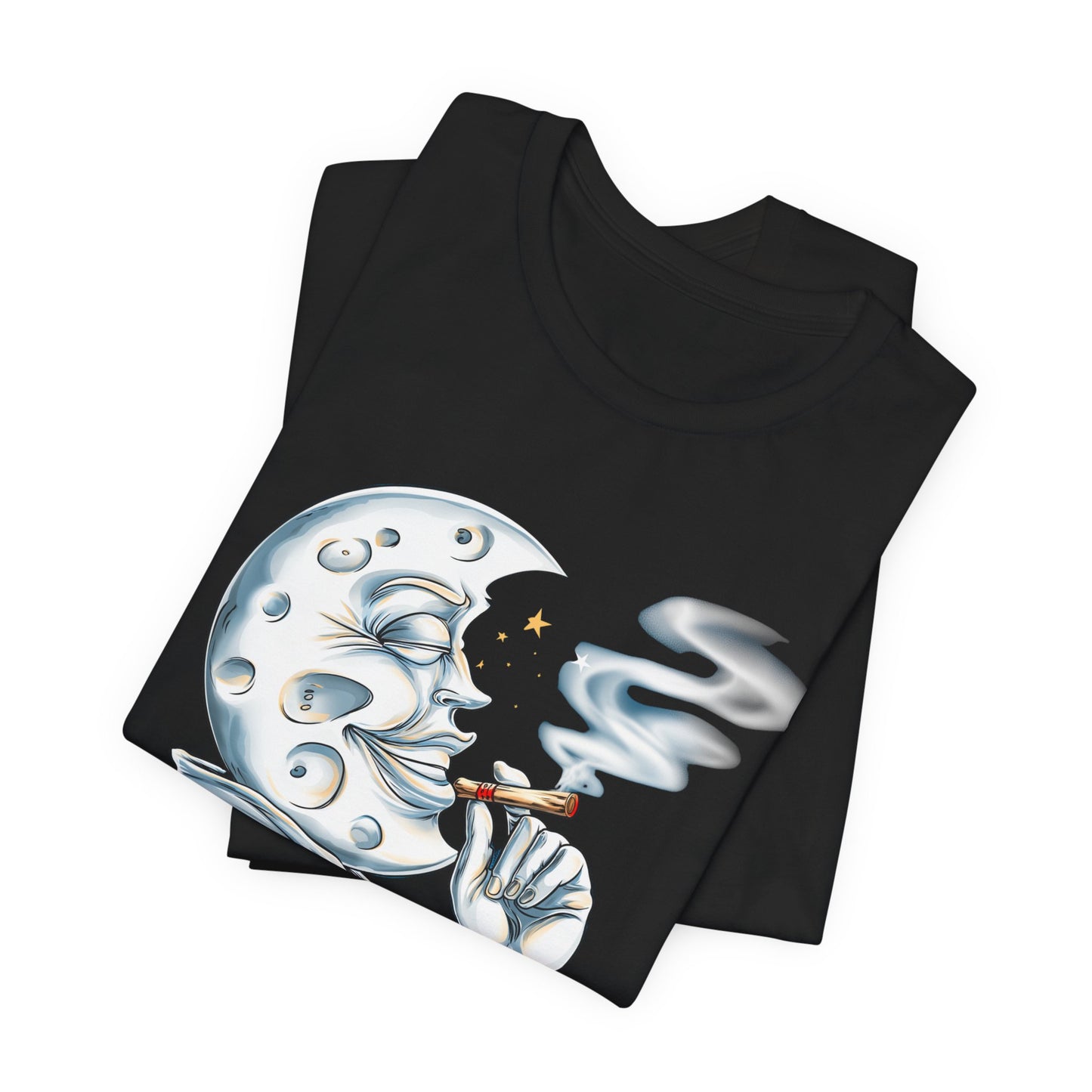 Midnight Toker Moon Tee - Celestial Cannabis Art Design | High Roller