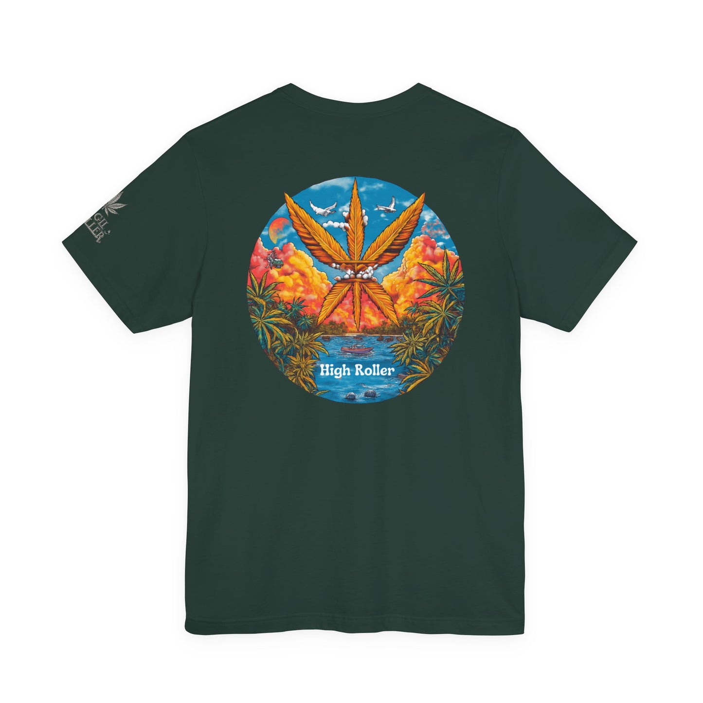 Cannabis Paradise Circle Tee - Tropical Sunset Art Design | High Roller