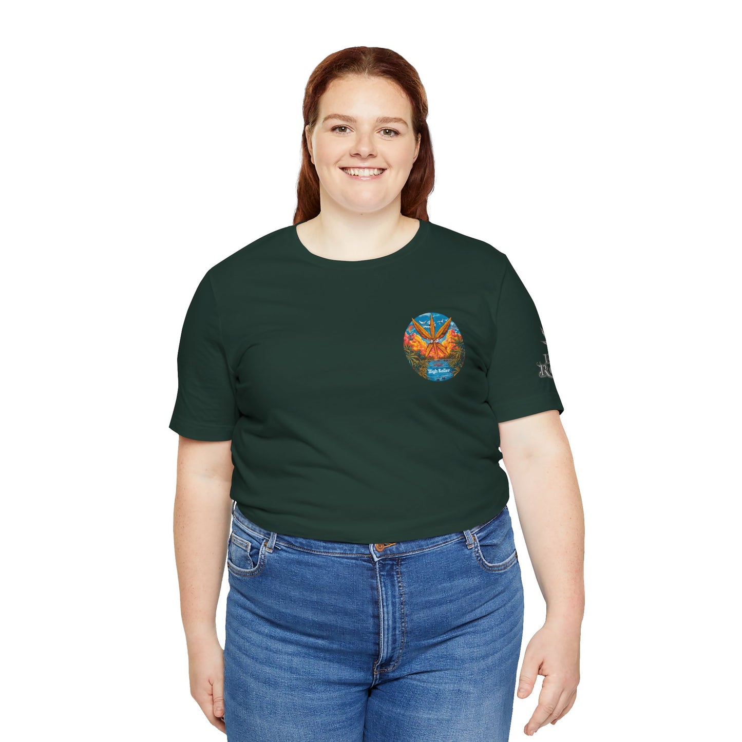 Cannabis Paradise Circle Tee - Tropical Sunset Art Design | High Roller