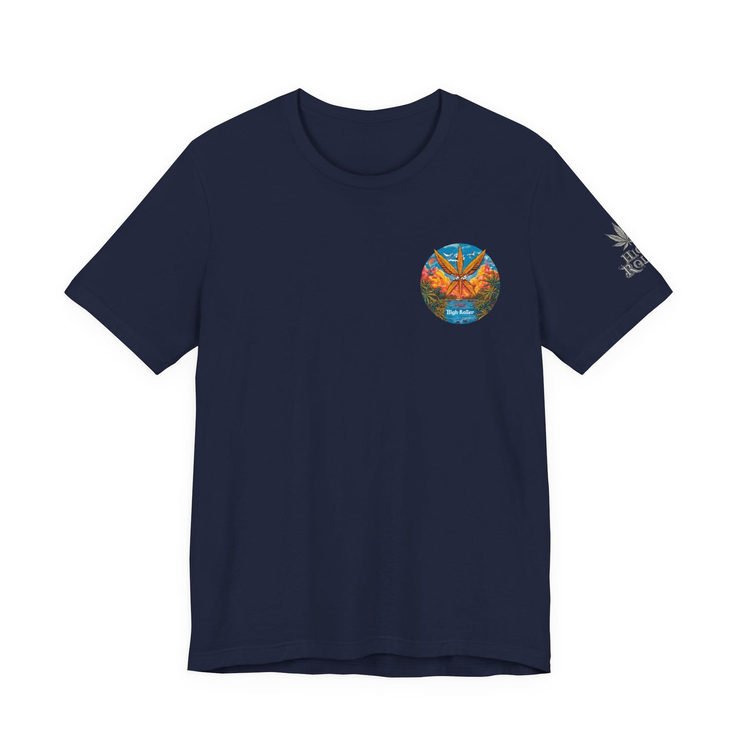 Cannabis Paradise Circle Tee - Tropical Sunset Art Design | High Roller