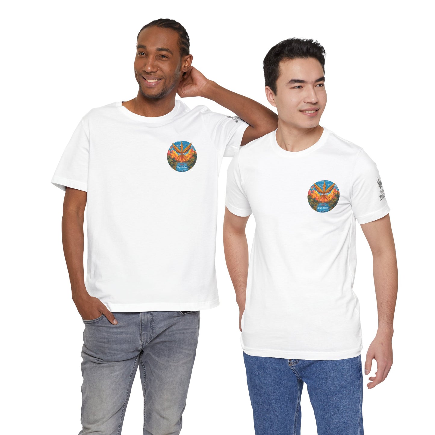 Cannabis Paradise Circle Tee - Tropical Sunset Art Design | High Roller