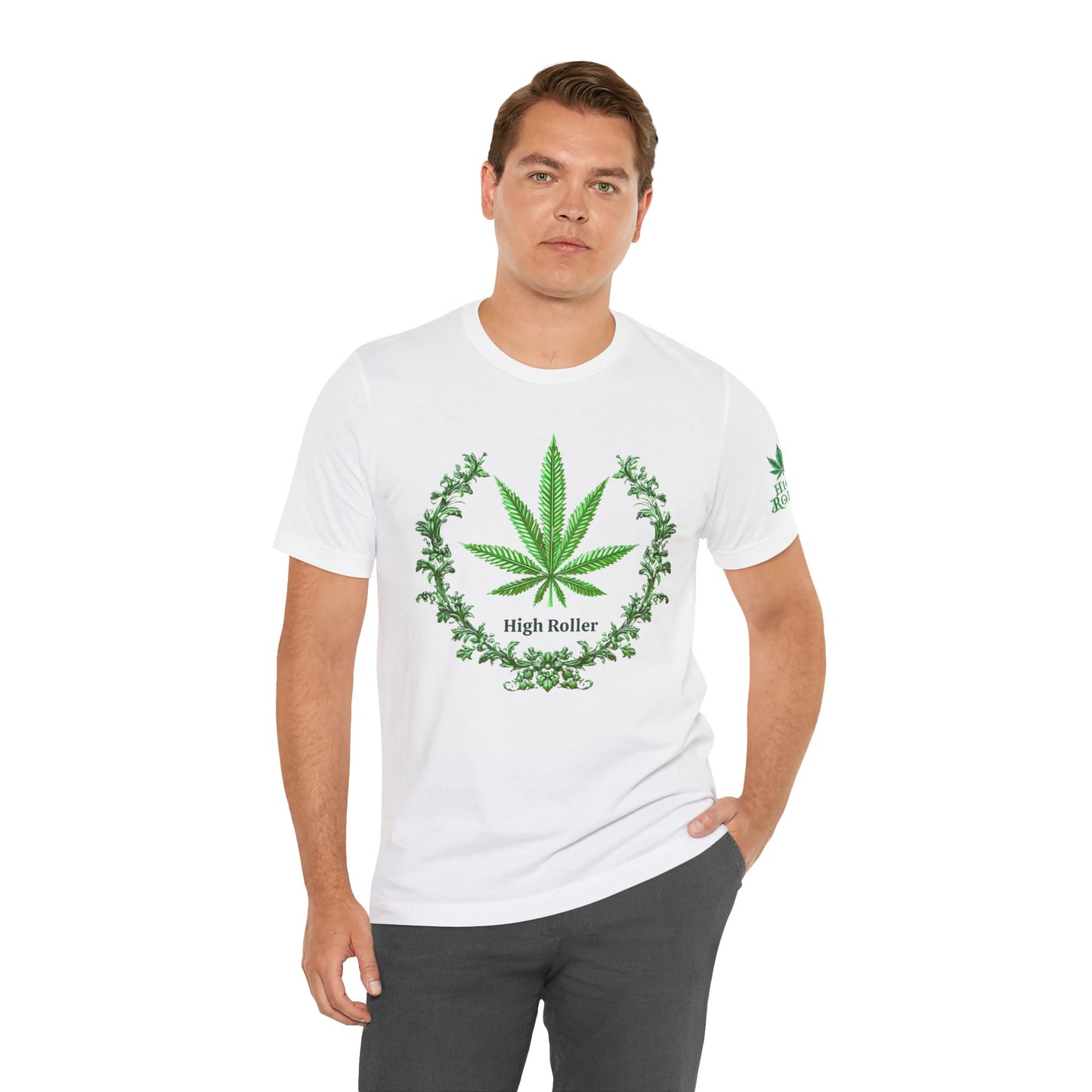 Cannabis Crest Wreath Tee - Botanical Elegance Art Design | High Roller
