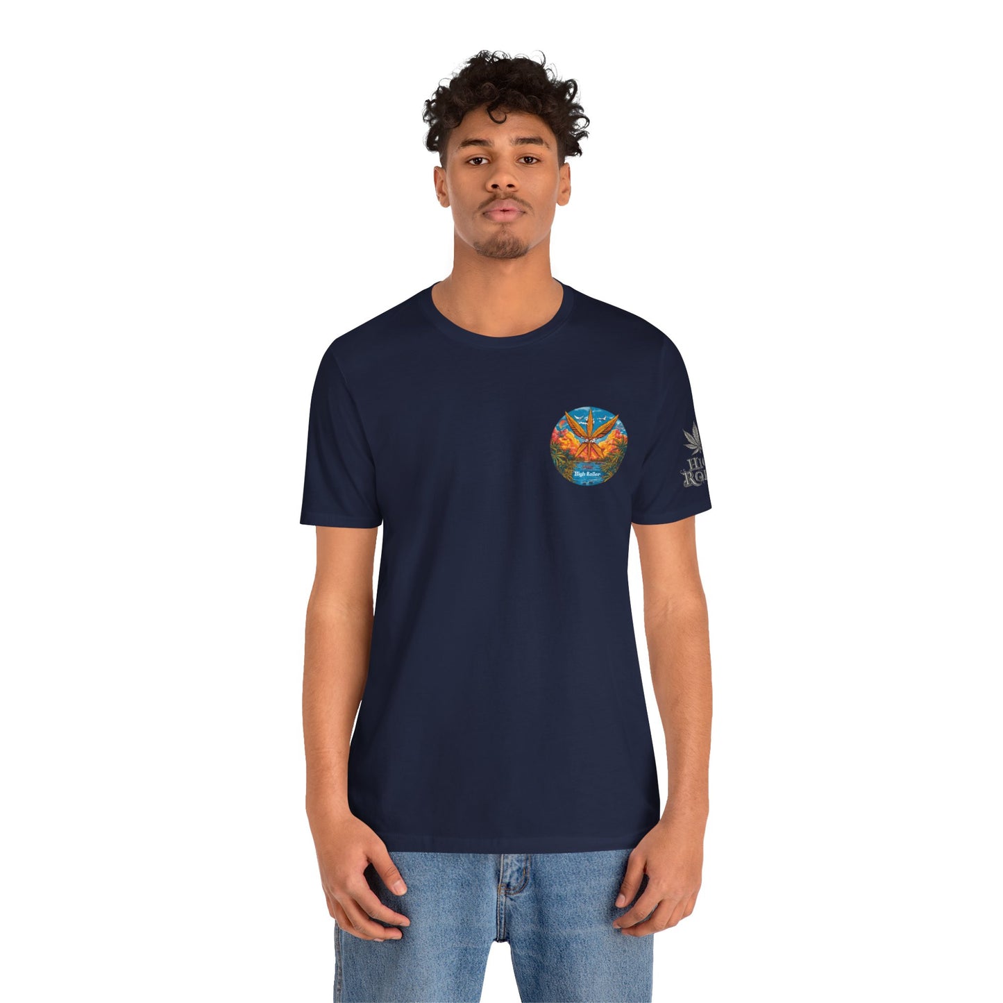 Cannabis Paradise Circle Tee - Tropical Sunset Art Design | High Roller