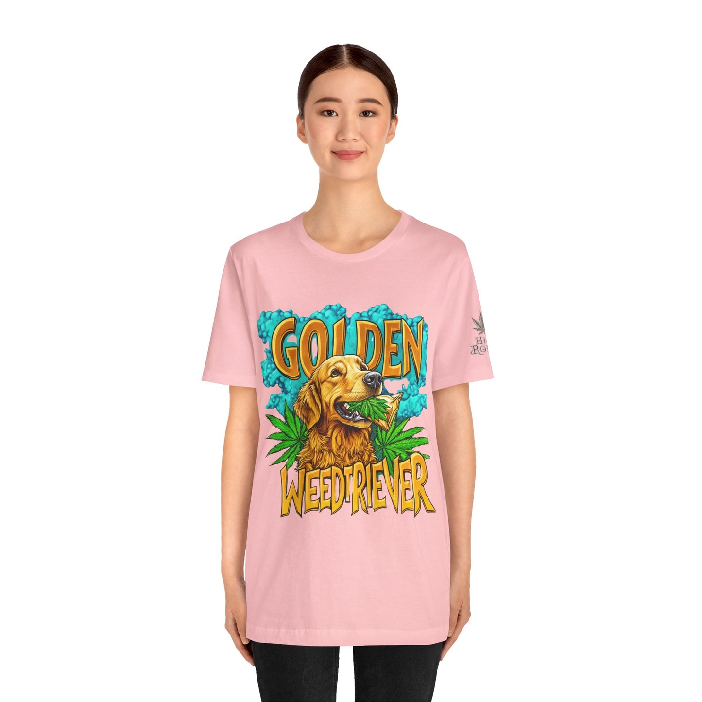 High Roller Golden Weedtriever Cannabis T-Shirt - Premium 420 Dog Lover Humor Golden Retriever Pun Comedy Pet Culture Apparel