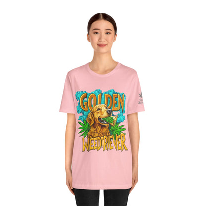 High Roller Golden Weedtriever Cannabis T-Shirt - Premium 420 Dog Lover Humor Golden Retriever Pun Comedy Pet Culture Apparel
