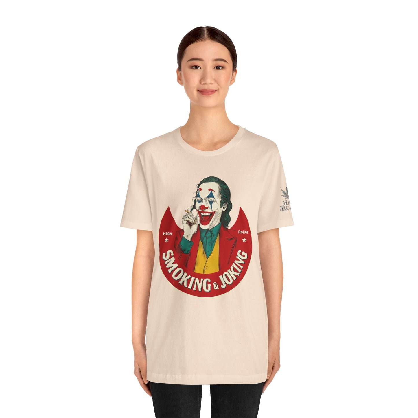 High Roller Villain T-Shirt - Premium Airlume Cotton Cannabis Joker Badge Art Tee