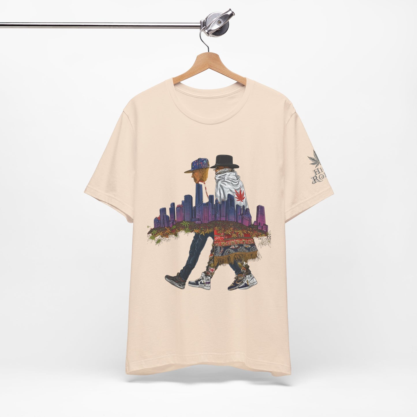 High Roller Urban Legends Cannabis T-Shirt - Premium 420 City Skyline Street Culture Double Exposure Apparel