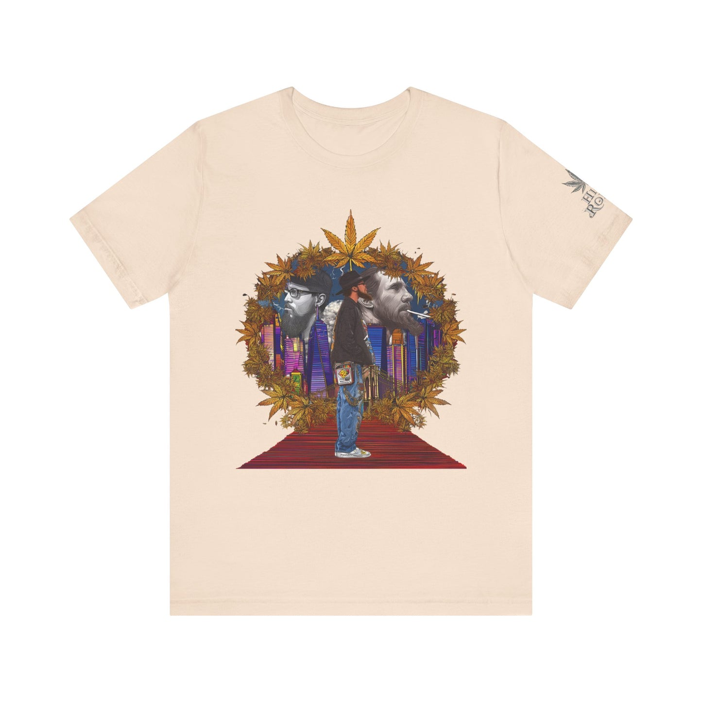 High Roller Red Carpet Cannabis T-Shirt - Premium 420 Hip-Hop Legacy Golden Frame Street Culture Artistic Portrait Apparel