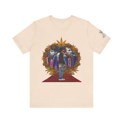 High Roller Red Carpet Cannabis T-Shirt - Premium 420 Hip-Hop Legacy Golden Frame Street Culture Artistic Portrait Apparel