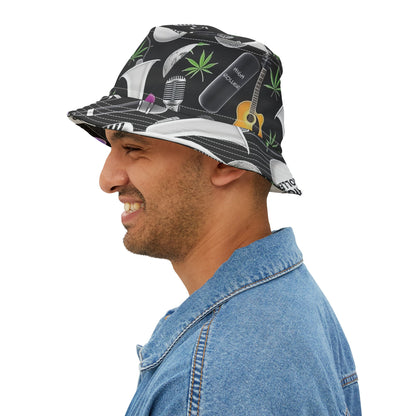 Cannabis Leaf & Music Bucket Hat - Artistic Pattern Fashion Accessory