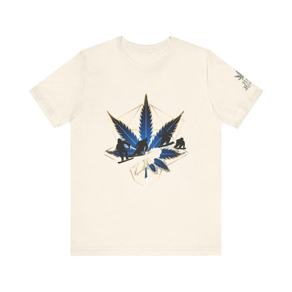 Sacred Geometry Snowboard Premium Cannabis Culture T-Shirt - Emerald Green Tee With Action Sports And Crystalline Cannabis Geometric Mandala