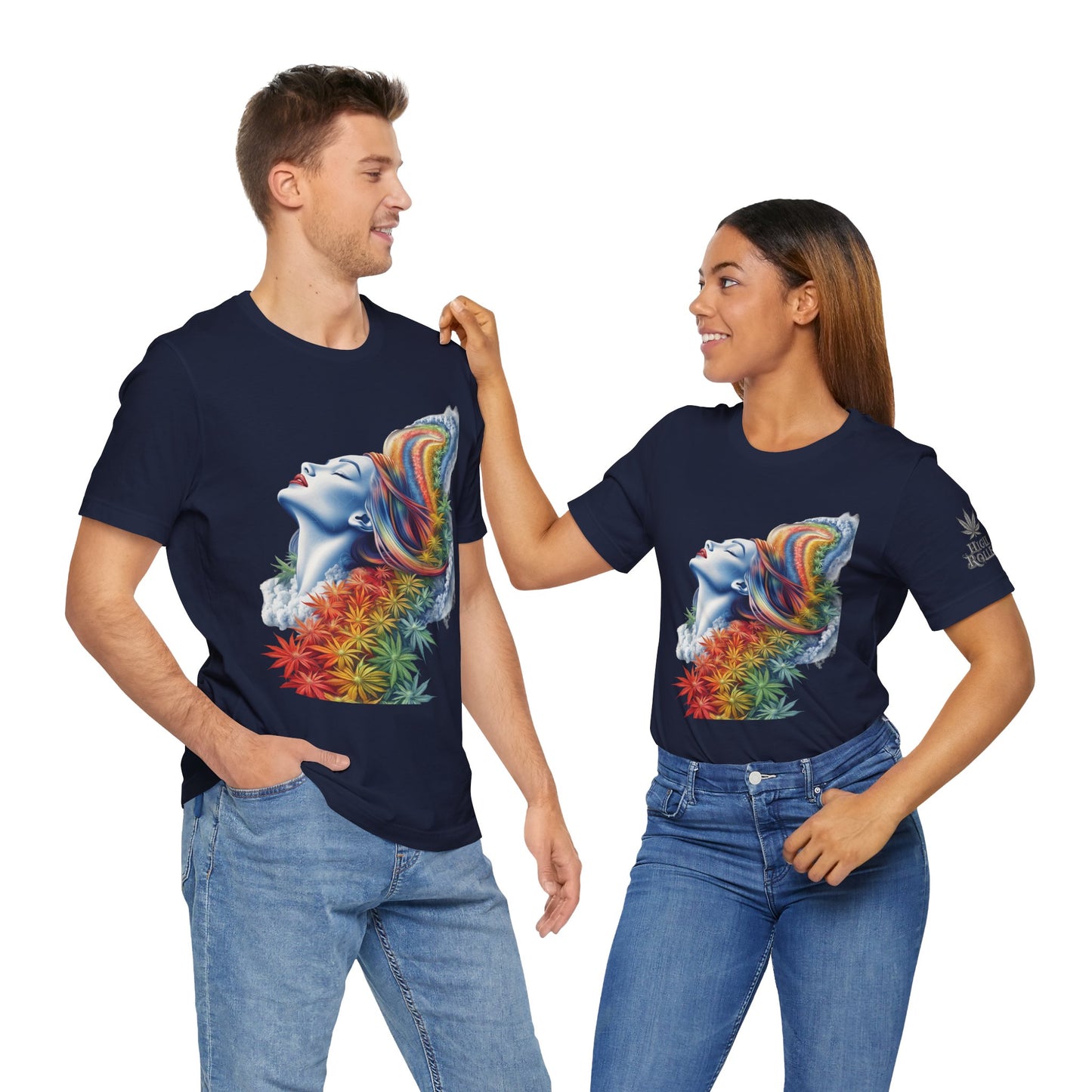 Rainbow Bloom Tee - Premium Airlume Cotton Cannabis Culture Spectrum Goddess Art