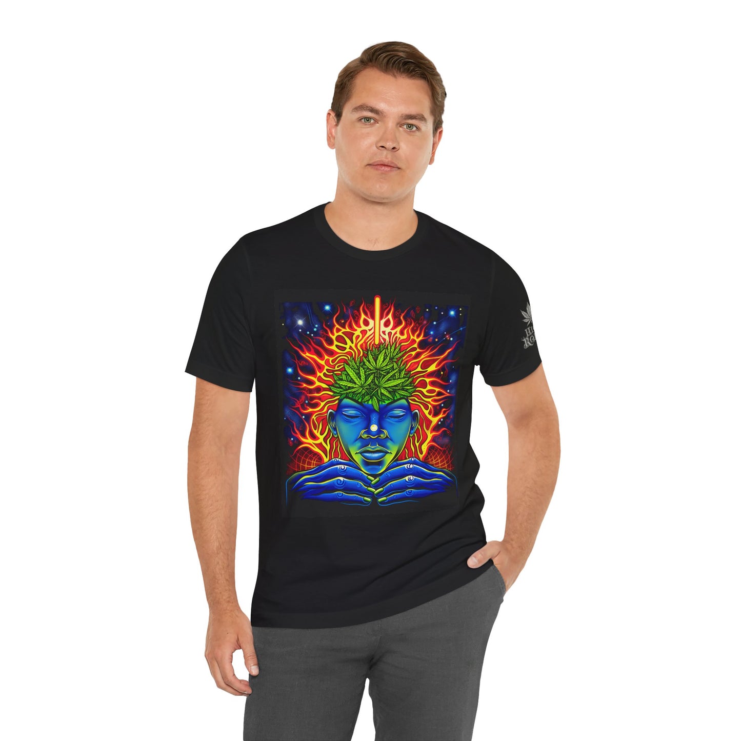 Third Eye Awakening Premium Cannabis Culture T-Shirt - Cosmic Consciousness Black Tee With Fire And Mysticism Symbolism