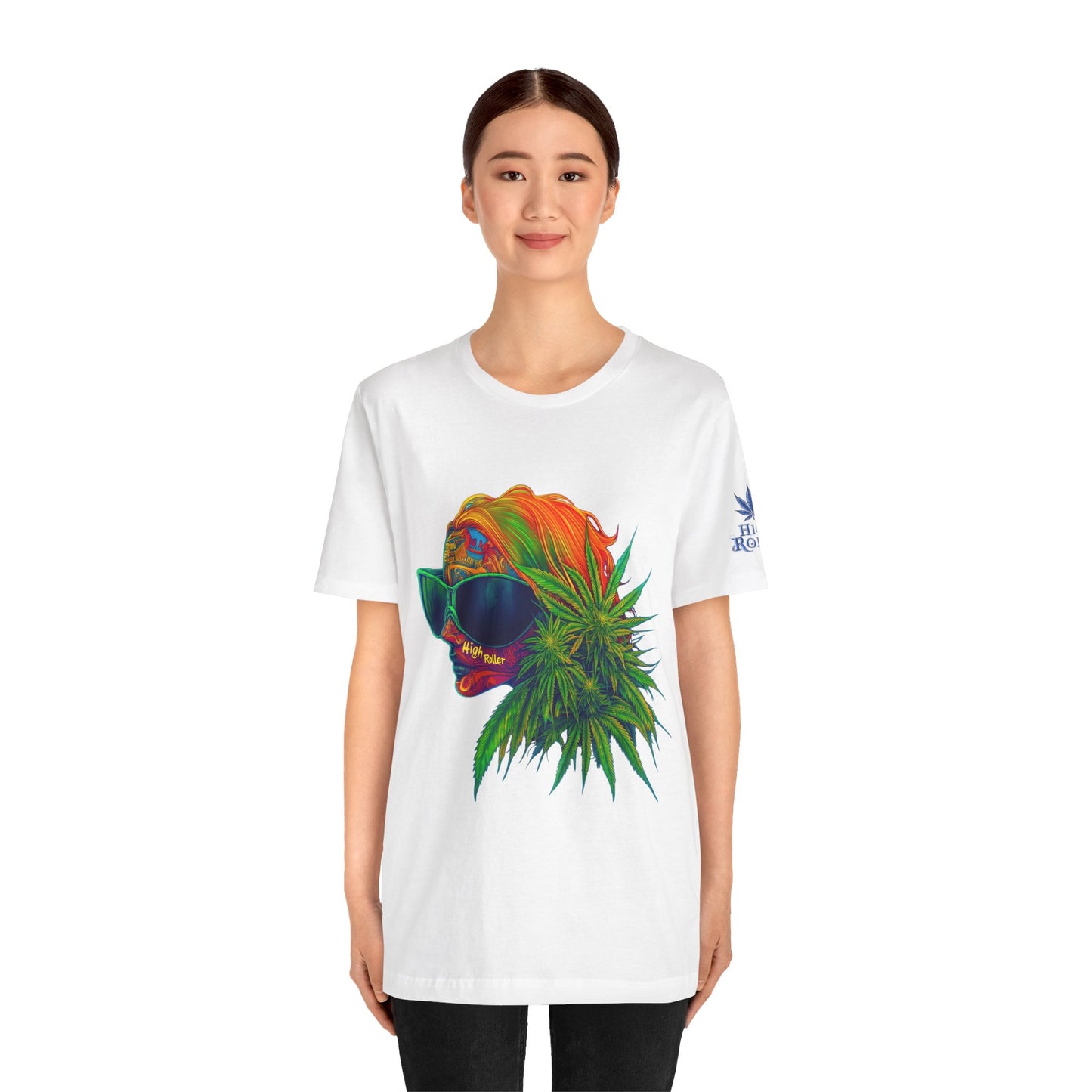 Psychedelic Cannabis Skull Tee - Neon Profile Art Design | High Roller