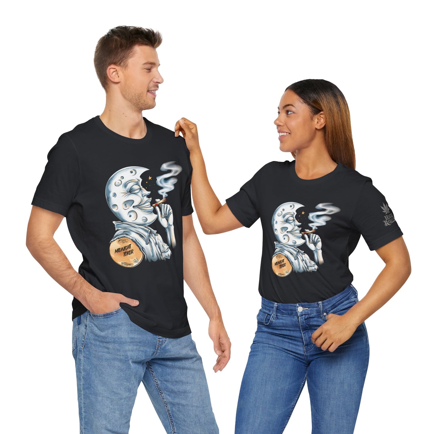 Midnight Toker Moon Tee - Celestial Cannabis Art Design | High Roller