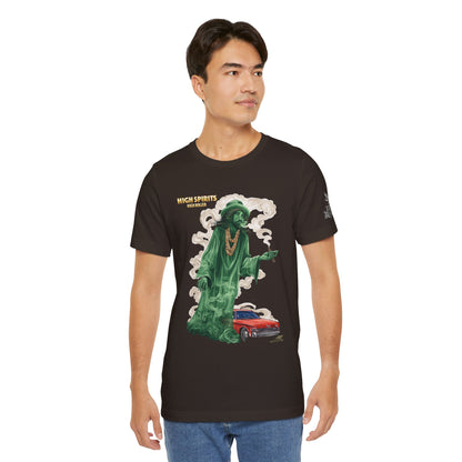 High Spirits HIGH ROLLER Halloween Cannabis Ghost T-Shirt - Premium Spectral Lowrider Phantom 420 Apparel
