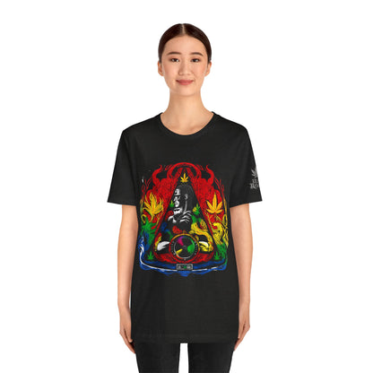 High Roller Sacred Buddha Cannabis T-Shirt - Premium 420 Spiritual Meditation Enlightenment Botanical Artistry Apparel