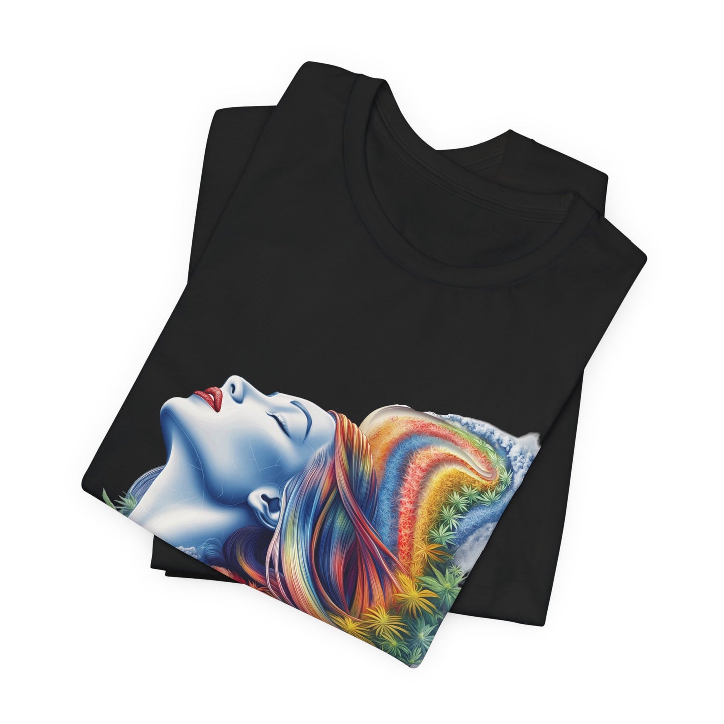 Rainbow Bloom Tee - Premium Airlume Cotton Cannabis Culture Spectrum Goddess Art
